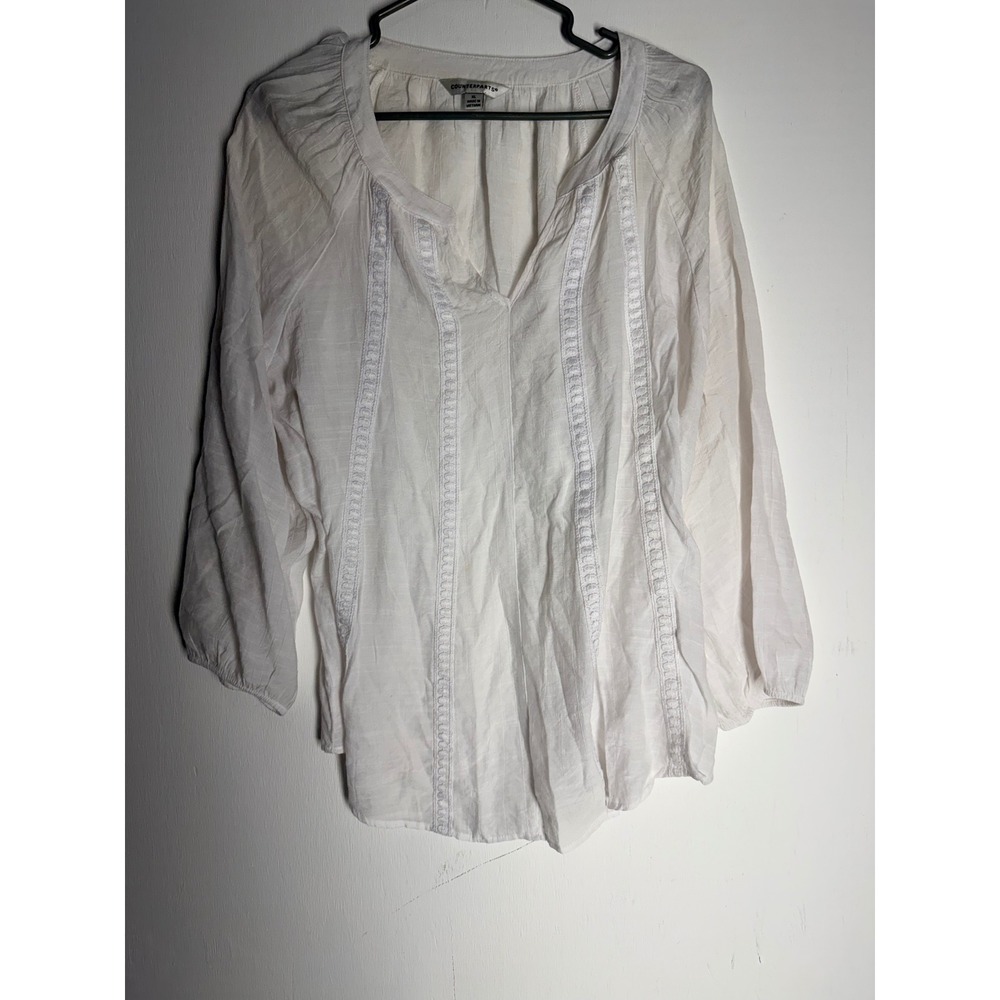 Counterparts Womens XL White Eyelet Lace Trim Peasant Blouse 3/4 Sleeve Boho Top